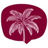 Rote Sprechblase mit weißer Palme.