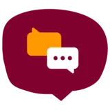 Rote Sprechblase mit zwei Sprechblasen.