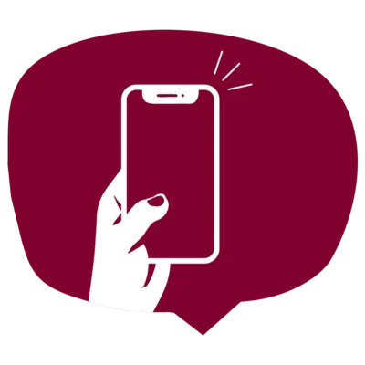 Rote Sprechblase mit weißem fotografierenden Handy.